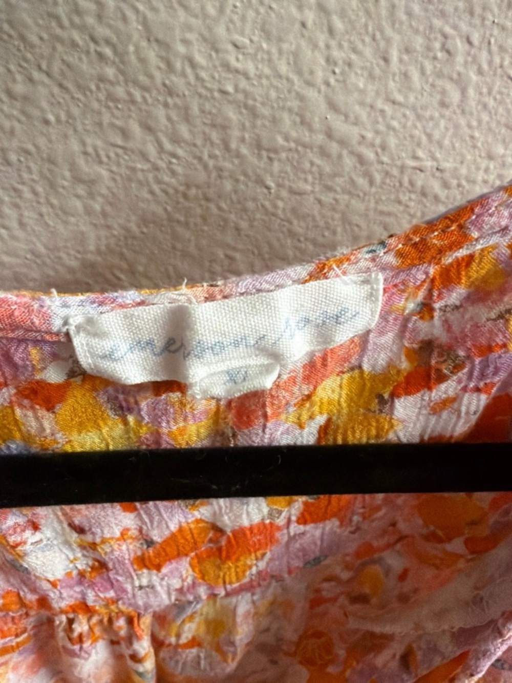 Smocked Shoulder Floral V-Neck Blouse - Pink & Orange - Picture 2 of 2